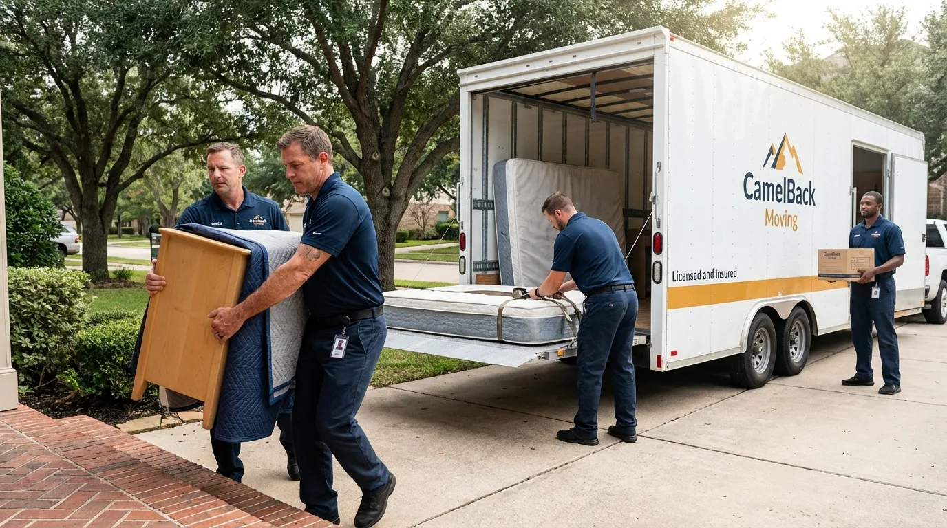 Crew loading residential truck for cross-state move from Vashon, WA