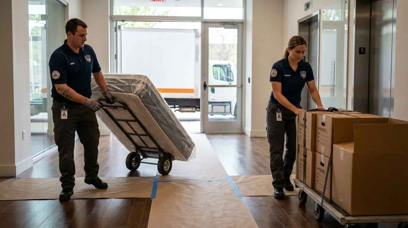 Professional apartment movers loading elevator in Vashon, WA
